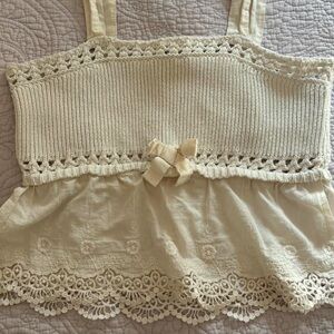 Zara Coquette Crochet and Ribbed Knit Cami Side Slit Size L